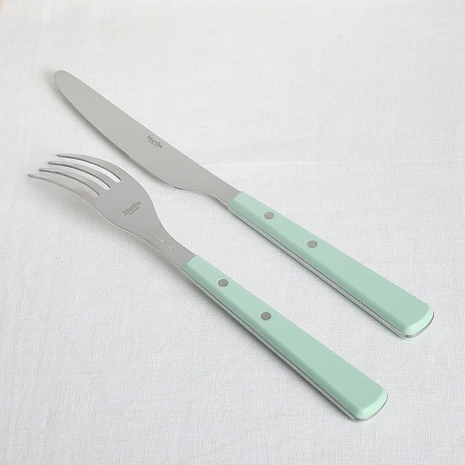Martha Stewart Watercliffe 16 pc Flatware Silverware Set - Stainless Steel Utensils - Forks, Spoons, Knives - Martha Blue