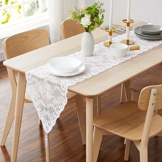 WARM HOME DESIGNS Wedding Table Runner. Extra Long 14 x 120 White Table Runner. Lace Table Runner Features Rose Design & 2 Attached Tassels. Wedding Table Runner from Lace Fabric. MTR White 120"