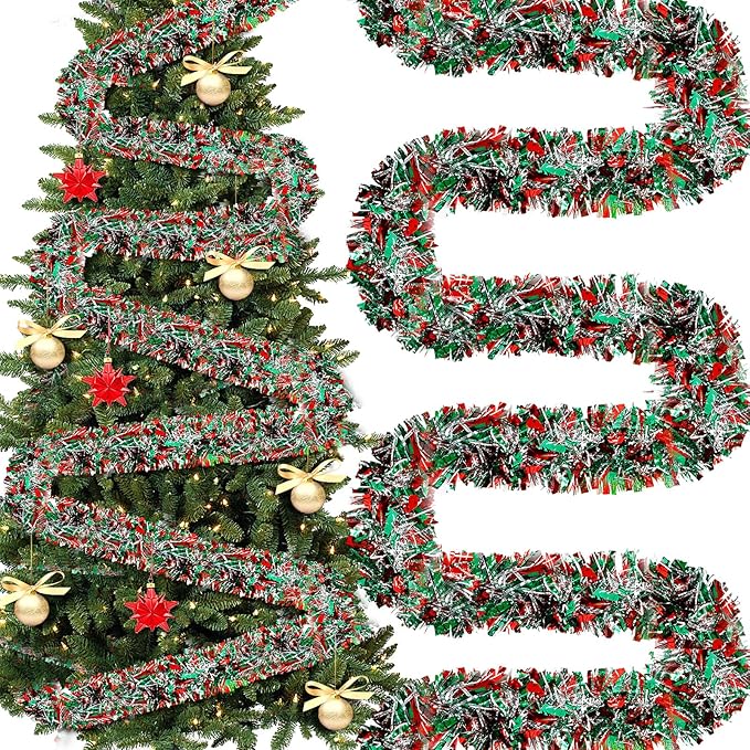 295 Feet Mardi Gras Tinsel Garland Metallic Tinsel Garland Glitter Twist Metallic Shiny Hanging Garlands Decorations Mardi Gras Tree Ornaments for Carnival Party(Red, Green, Silver)