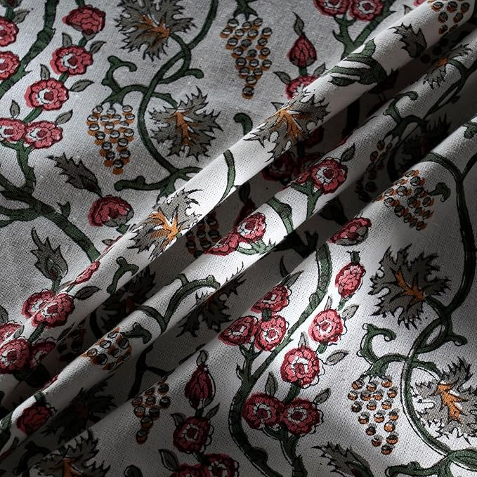 Ridhi Block Print Round Coral Pink Trails Reusable Tablecloth 100% Cotton 90" Inch Decorative Table Cover eveyday Dining, Home, Party, Wedding, Farmhouse Gift for Spring, Easter, Valentine