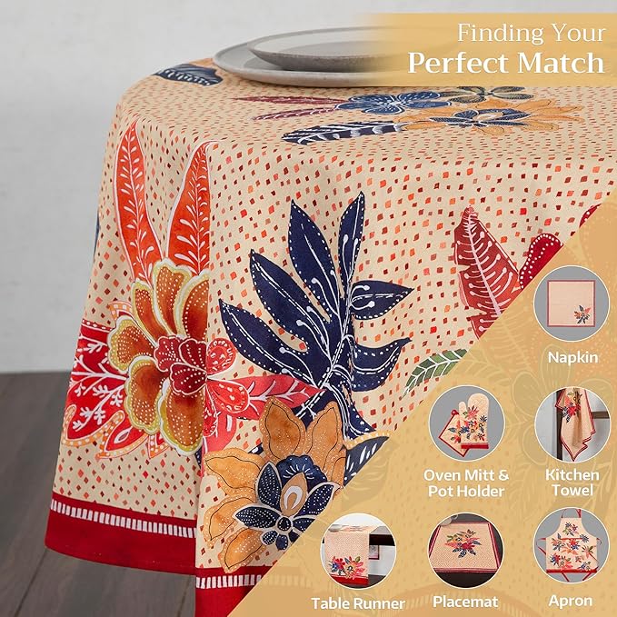 Maison d' Hermine Table Cloth Round Table 100% Cotton 69 Inches Fall Tablecloth Reusable Everyday Use for Thanksgiving Christmas Decorations Dining Farmhouse Party (Kalahari)