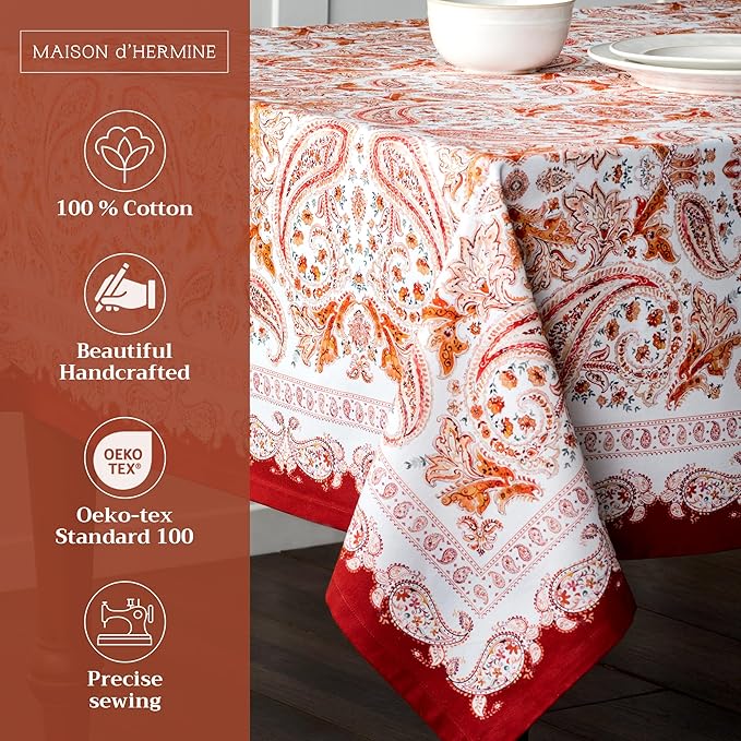 Maison d' Hermine Table Cloth Square Table 100% Cotton 54 x 54 Inches Fall Tablecloth Reusable Everyday Use for Thanksgiving Christmas Decorations Dining Farmhouse Party (Orient)