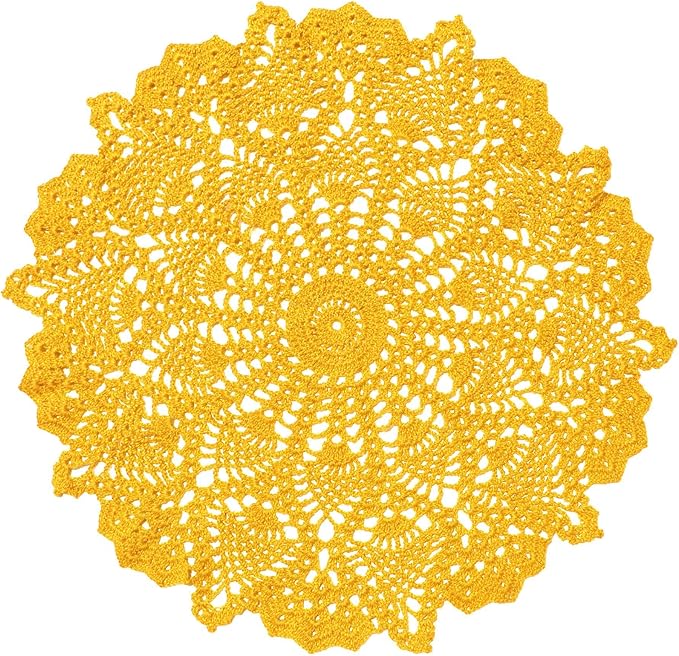 BIBITIME Lace Tablecloth Doily Handmade Crochet Placemat Women Vase Mat Kitchen Table Runner (2PCS- 18 in to 20 in, Yellow)