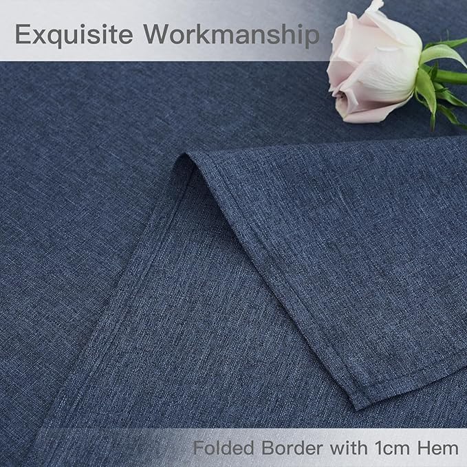 maxmill Square Linen Textured Tablecloth Waterproof Spillproof Wrinkle Free Slubby Textured Table Cloth for Dinner and Party Washable Wipeable Fabric Table Cover Decoration, 60 x 60 Inch, Navy Blue