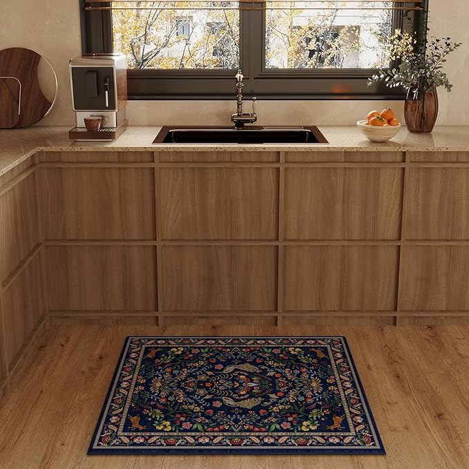 Rugcomf Entryway Rug 2x3 Rug Door Mat Indoor Entrance Washable Rug Small Non-Slip Low Pile Throw Rugs for Entryway, Kitchen, Front Door Indoor Entrance, Entry(Blue)