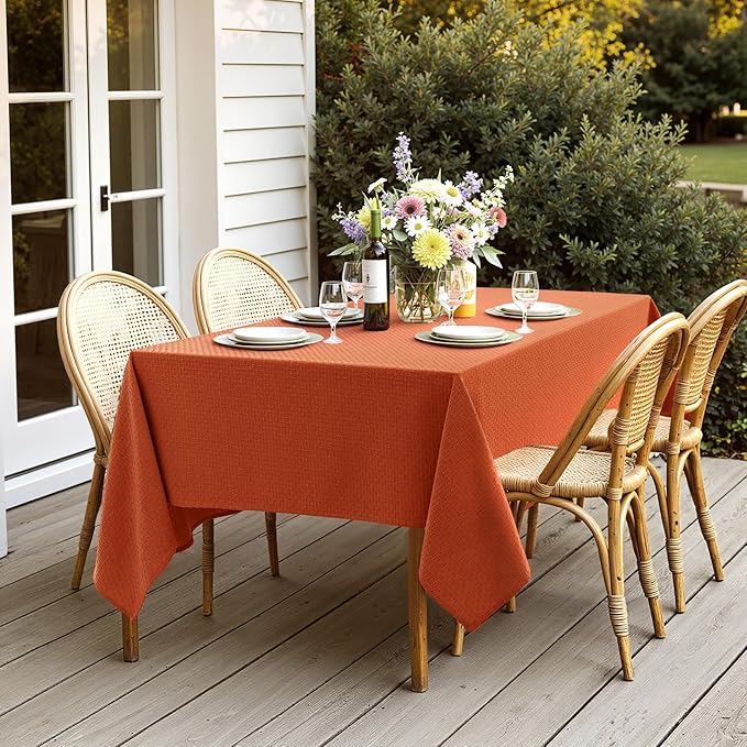MIULEE Fall Tablecloth Burnt Orange Linen Cotton Table Cloth Rectangle Waterproof Spillproof Cross-Star Textured Table Cltoth Decorative Farmhouse for Dining Party Weddings 60x120 Inch