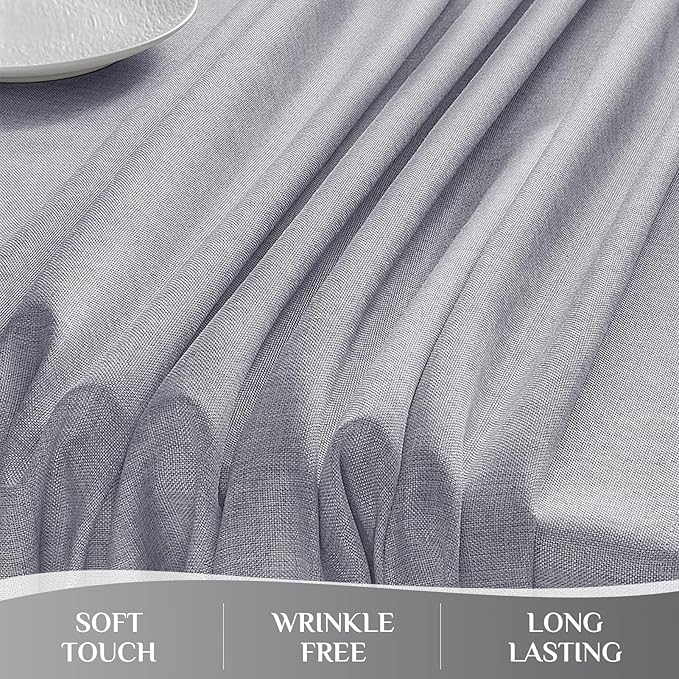 Softalker Extra Long Table Cloth Grey 60 x 144 inch Rectangular Faux Linen Tablecloth Outdoor Waterproof Stain and Wrinkle Resistant Table Cover for Spring Party Picnic Camping Decor Vintage Tabletop