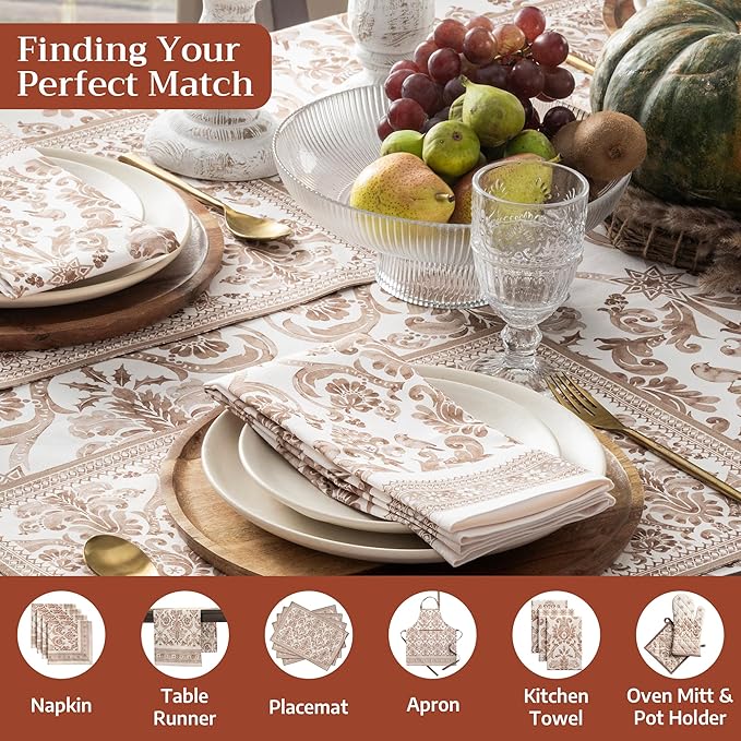 Maison d' Hermine Table Cloth Rectangle Table 100% Cotton 60 x 90 Inches Fall Tablecloth Reusable Everyday Use for Thanksgiving Christmas Decorations Dining Farmhouse Party (Allure)