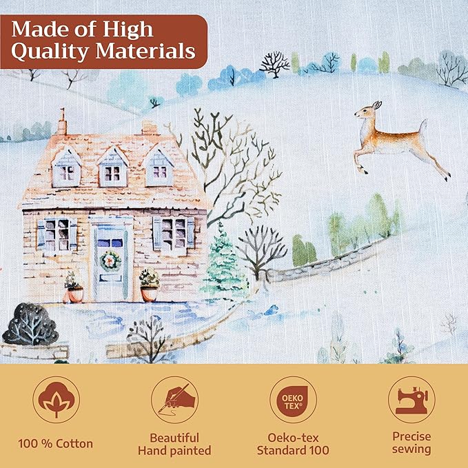 Maison d' Hermine Table Cloth Rectangle Table 100% Cotton 70 x 90 Inches Fall Tablecloth Reusable Everyday Use for Thanksgiving Christmas Decorations Dining Farmhouse Party (Snowy World)