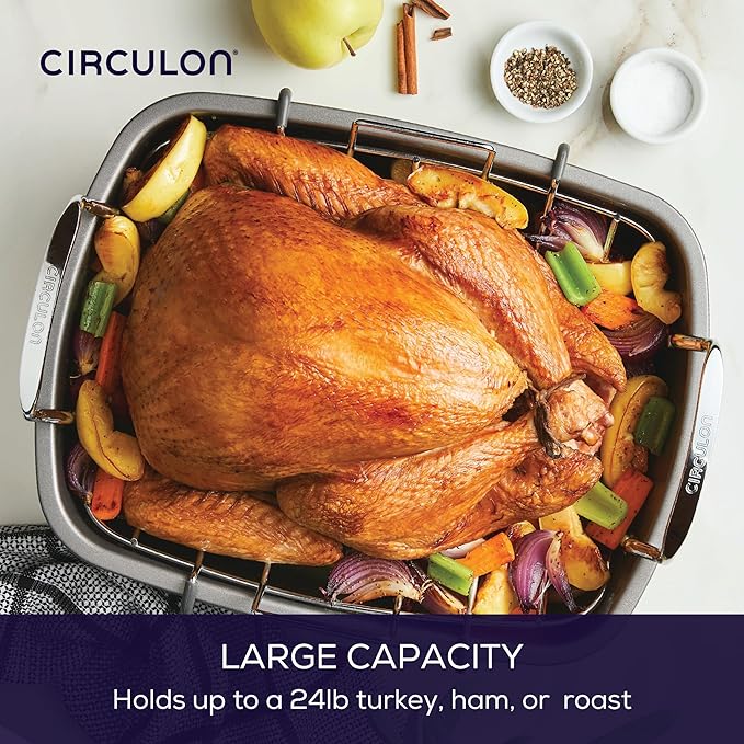 Circulon Nonstick Roasting Pan / Roaster with Rack - 17 Inch x 13 Inch, Gray