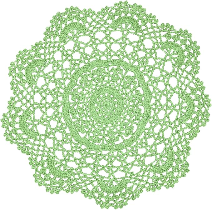 BIBITIME 2PCS Lace Table Doilies Kitchen Placemats Round Handmade Crochet Flower Cup Mug Mat Doily (13 inches to 14 inches,2PCS, Apple Green)