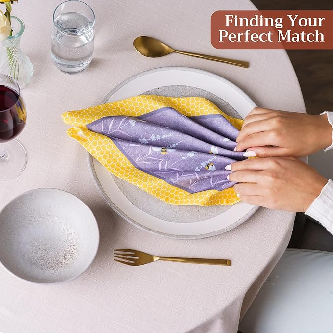 Maison d' Hermine Cloth Napkins Set of 4 100% Cotton Everyday Reusable Square Napkins Cloth Washable Dinner Wedding Restaurant Valentines Day Decorations Spring/Summer (Bees are Buzzing, 18" x 18")