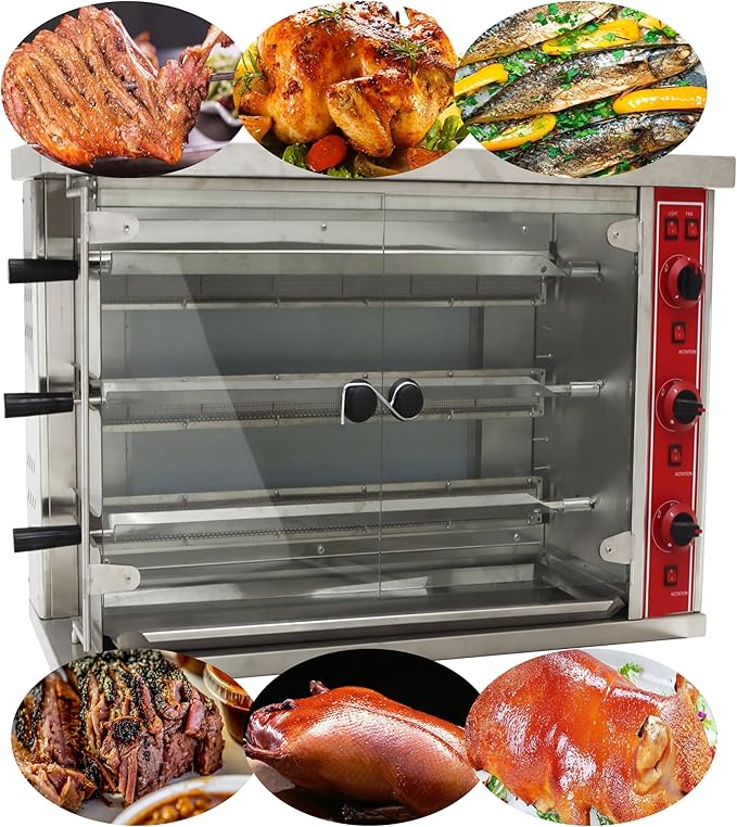 TECHTONGDA Gas Convection Toaster Ovens Commercial Air Fryer Automatic Rotary Grill 122℉-572℉ for Sheep Chicken 3 Layer