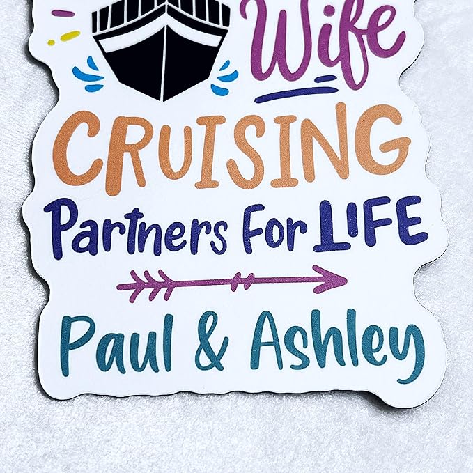 Husband Wife Cruising Partners for Life Door Magnet Sign Personalized Cruise Lover Keepsake Gift Carnival Princess Romantic Couples Getaway