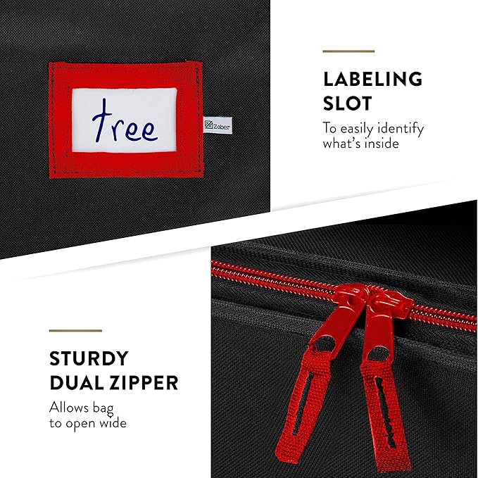 ZOBER Wide Christmas Tree Storage Bag - Maximum Accessibility - Fits 7.5 Ft Trees - 600D Oxford Fabric Christmas Tree Bag For Storage Box For Xmas - Strong Durable Straps & Handles - Card Slot - Black