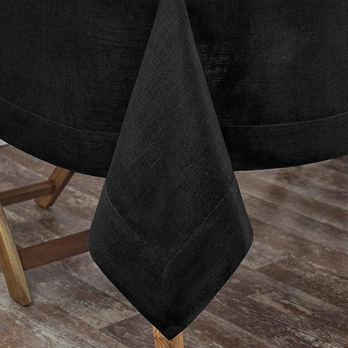 D'Moksha Homes Black Linen Tablecloth 60 x 144 Inch - 100% Pure Linen Table Cloth for Rectangle Tables - Machine Washable Tablecloth for Spring, Easter