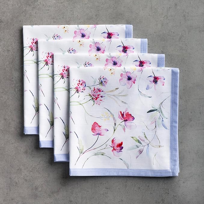 Maison d' Hermine Cloth Napkins Set of 4 100% Cotton Everyday Reusable Square Napkins Cloth Washable Dinner Party Wedding Restaurant Valentines Day Decorations Spring/Summer (Summer Floral, 20" x 20")