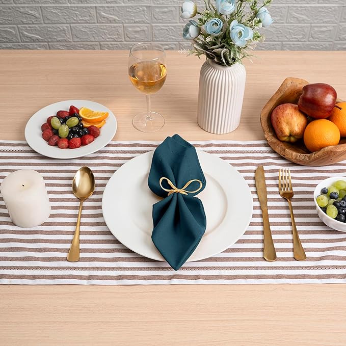 Blue Needles Set of 12 Hemstitch Linen Napkins 100% Cotton Crystal Teal Cloth Dinner Napkins 18x18 inches, Soft Reusable Absorbent Washable, Ideal for Wedding Events, Parties & Everyday Use