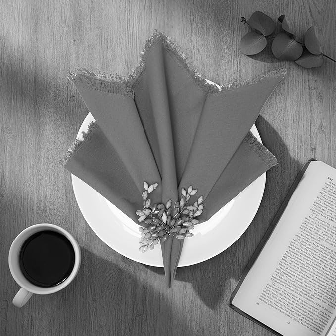 Lightnpro Cotton Napkins Set of 12, Beautiful Handmade Fringe Dinner Cloth Napkins, Washable and Reusable for Dining, Parties, Weddings, Holiday & Everyday Use - 18x18 Inch Smoke Grey