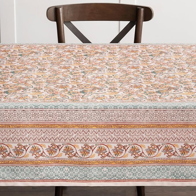Maison d' Hermine Table Cloth Square Table 100% Cotton 54 x 54 Inches Fall Tablecloth Reusable Everyday Use for Thanksgiving Christmas Decorations Dining Farmhouse Party (Nila)