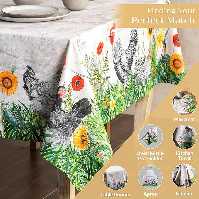 Maison d' Hermine Table Cloth Rectangle Table 100% Cotton 70 x 90 Inches Tablecloth Reusable Decorative for Dining Room Farmhouse Home Valentines Day Decorations Spring Summer - Basse Cour