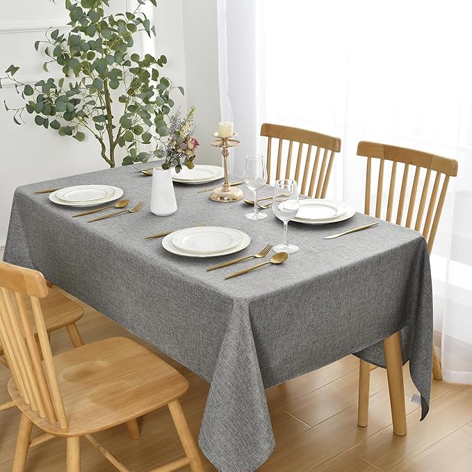 JIUZHEN Rectangle Table Cloth Faux Linen Farmhouse Tablecloth Wrinkle and Stain Resistant Decorative Fabric Table Cover for Kitchen, Dining Room, Parties and Camping, Grey, 54 x 80 Inch