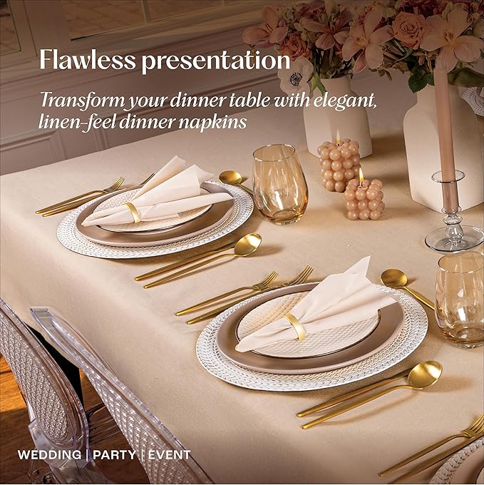 50-Pack Disposable Linen-Feel Champagne Napkins, 12" x 17" Cloth-Like Paper Dinner Napkins For Wedding, Bathroom, Party Or Event