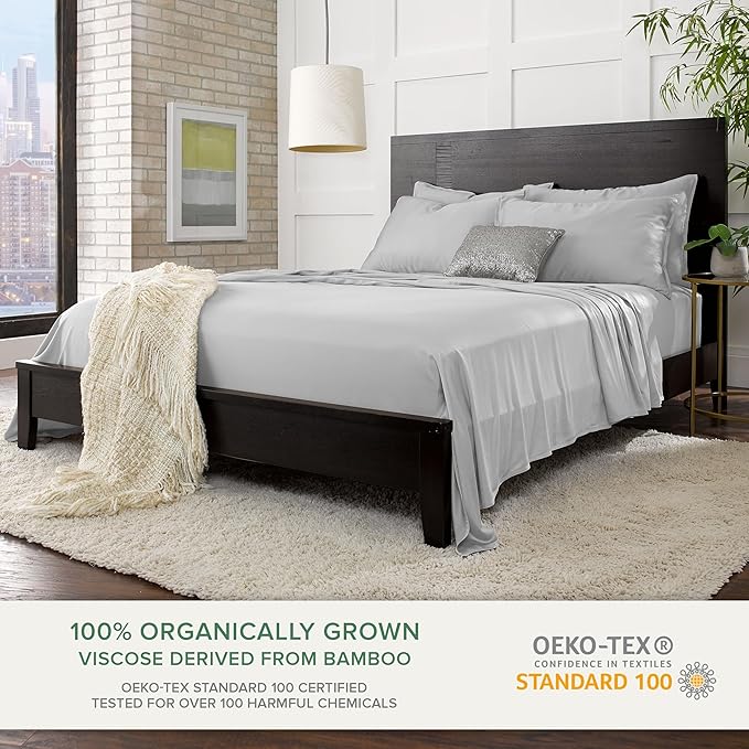 Pure Bamboo California King Sheets, Genuine 100% Organic Viscose Derived from Bamboo Bed Sheet Set, Soft & Cooling, Double Stitching, 2 Year Quality Promise (California King, Silver Pearl)