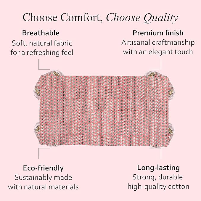 CPC Tablecloth 100% Cotton 72x140 Inch Indian Block Print Rectangle Table Cover, Washable Table Cloth for Weddings, Spring/Summer, Barbeque - Poppy Pink
