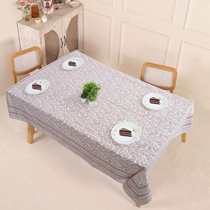 Handblock Print Cotton Tablecloth – 60x60 Square Table Cover 4 Seats – Indian Block Printed Floral Dining Table Linen – Boho Washable Cloth for Kitchen, Party, Outdoor, Brown