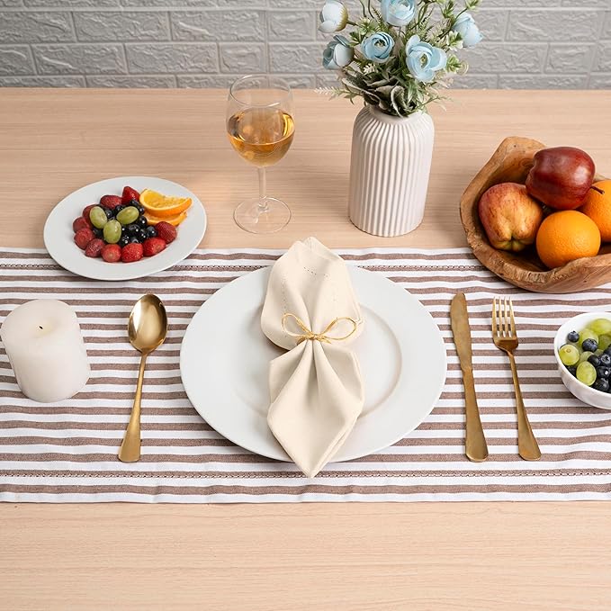 Blue Needles Set of 12 Hemstitch Linen Napkins 100% Cotton Cream Cloth Dinner Napkins 18x18 inches, Soft, Reusable, Absorbent, Washable, Ideal for Wedding Events, Parties & Everyday Use