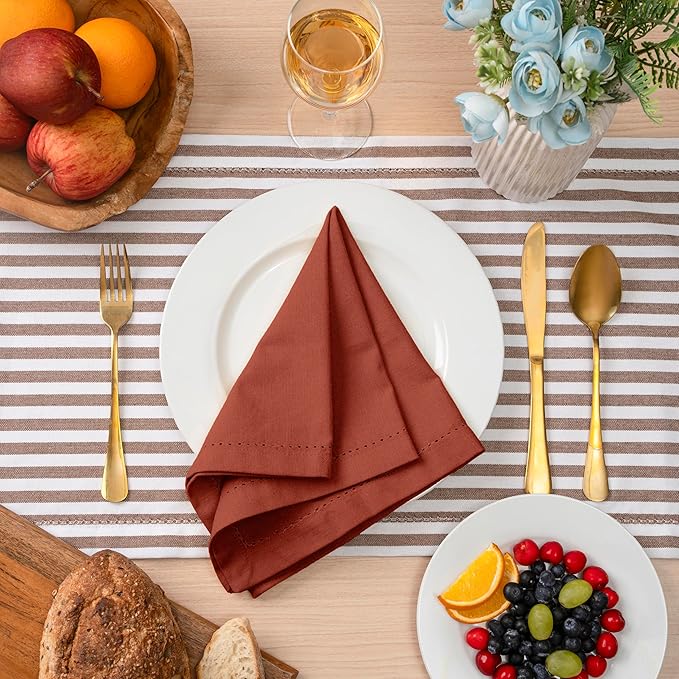 Blue Needles Set of 6 Hemstitch Linen Napkins 100% Cotton Rust Cloth Dinner Napkins 18x18 inches, Soft, Reusable, Absorbent, Washable, Ideal for Wedding Events, Parties & Everyday Use
