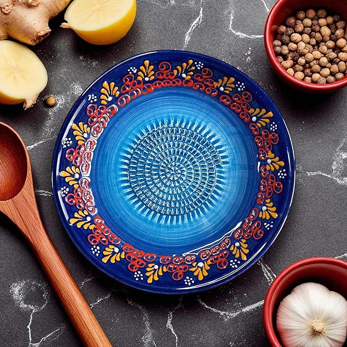 Ceramic Grater Bowl, Garlice Grater Plate, Handmade Ginger Grater, Mincer Bowl for Cheese &Vegetables, Ceramic Decorative Mincer, Hand Dish for Garlic (Sultan Navy)
