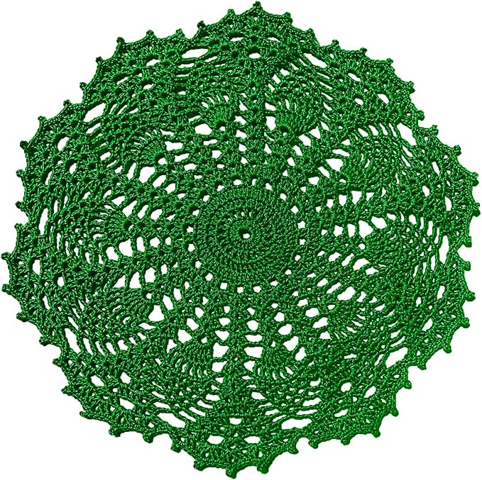 BIBITIME 2 PCS 11 inches to 12 inches Lace Doilies Crochet Handmade Lace Coasters Round Placemat Rustic Table Doilies Decors for Kitchen Dining Room Party Dressers (Green)