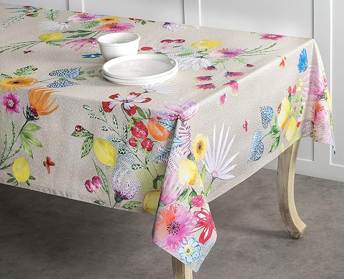 Maison d' Hermine Table Cloth Rectangle Table 100% Cotton 70 x 120 Inches Tablecloth Reusable Decorative for Dining Room Farmhouse Home Valentines Day Decorations Spring Summer - Jardin D'Ete - Fog