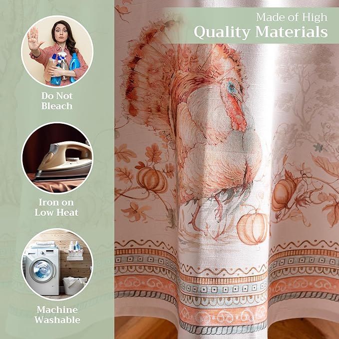 Maison d' Hermine Table Cloth Round Table 100% Cotton 63 Inches Fall Tablecloth Reusable Everyday Use for Thanksgiving Christmas Decorations Dining Farmhouse Party (Giving Thanks)