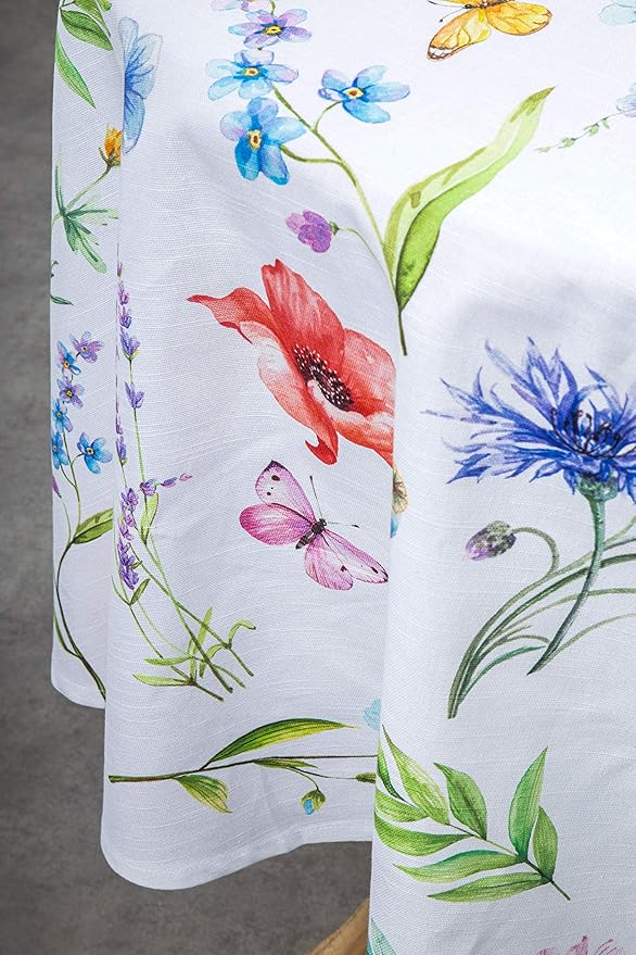 Maison d' Hermine Table Cloth Round Table 100% Cotton 69 Round Inches Tablecloth Reusable Decorative for Dining Room Farmhouse Home Valentines Day Decorations Spring Summer- Happy Florals -High Summer