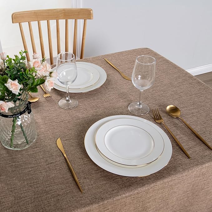 Hiasan 2 Pack Faux Linen Square Tablecloth - Wrinkle and Stain Resistant Washable Table Cloth for Kitchen Dining Room Holiday Table Cover for Party Dinner, Khaki, 54 x 54 Inch
