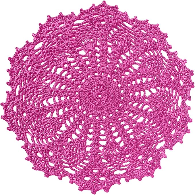 BIBITIME Lace Doilies Crochet Handmade Lace Coasters Round Placemat Rustic Table Doilies Decors for Kitchen Dining Room Party Dressers (11 inches to 12 inches,Pack of 2 PCS, Rose)