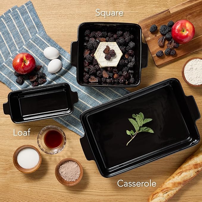 Best Choice Products 3-Piece Ceramic Bakeware Set, Stoneware Baking Dishes, Porcelain Casserole Bakeware Dishes, Serving Dishes - 9x12 Casserole, Loaf Pan, 8x8 Baking Dish - Black Licorice
