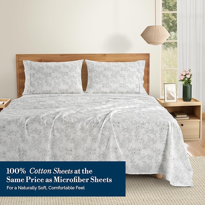 Casa Platino 100% Cotton Twin Sheet Set – 4 Piece Twin Sheet Set Twin with Crisp Cool & Soft Feel, with 15 Inch Deep Pocket Fitted Sheet, Breathable & Cozy for a Good Nights Sleep – Ashpetal