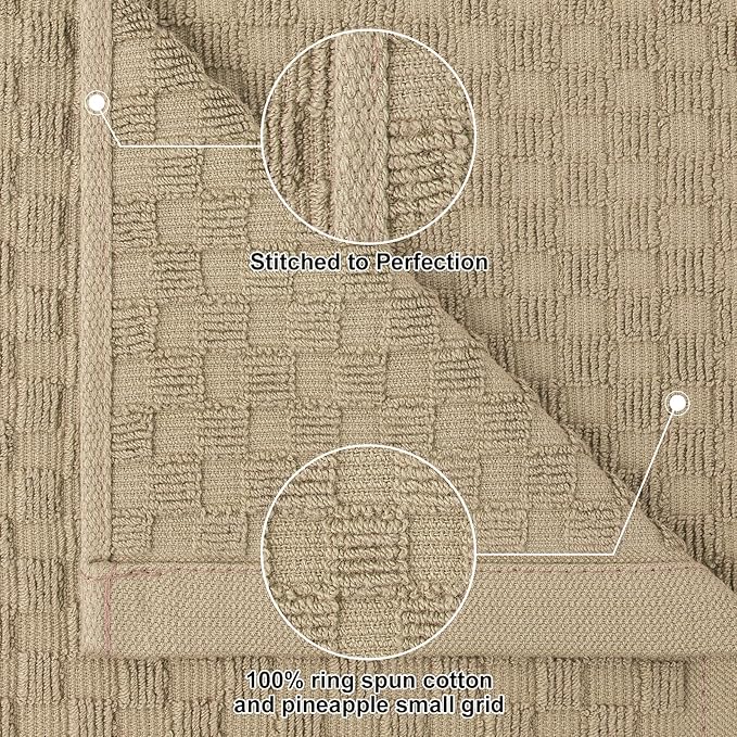 Homaxy 100% Cotton Kitchen Towels and Dishcloths Set, 12 x 12 & 15 x 25 Inches, Set of 8 Bulk Terry Cloth Dish Towels, Super Soft and Absorbent Hand Towel with Hanging Loop, Tan