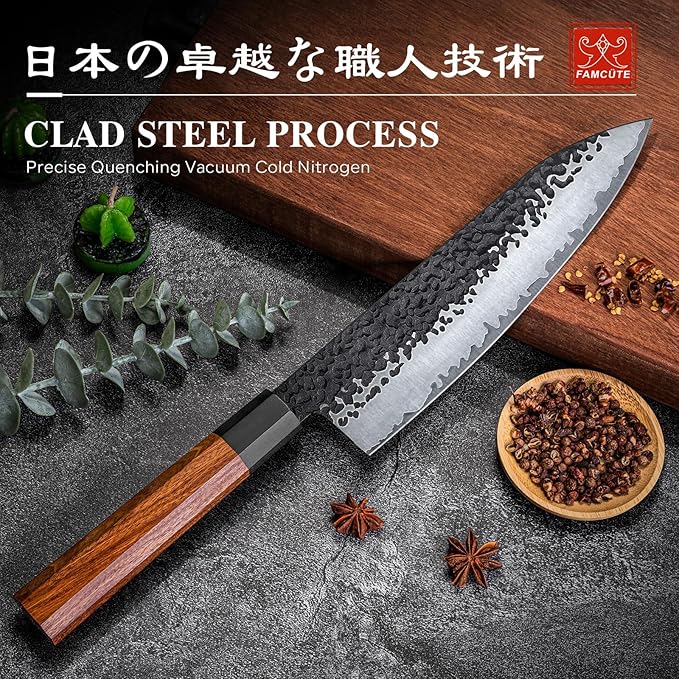 8 Inch Japanese Knife, Hand Forged 5 Layers High Carbon 9CR18MOV Steel Rosewood Handle Chef Knife, Ultra Sharp Durable Professional Kitchen Knife, Gifts for Husband/Wife on Valentine's Day