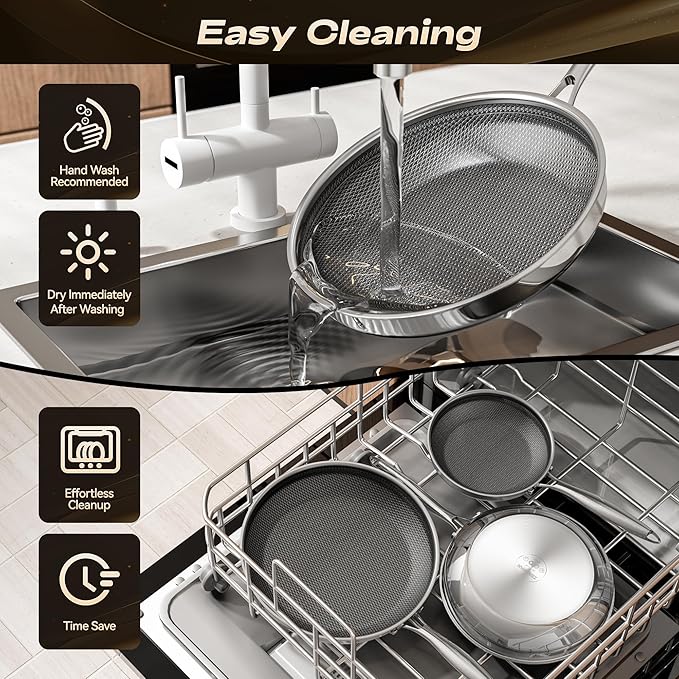Non Stick Frying Pan Set,Hybrid Nonstick Frying Pan 3 Piece,8,10 &12 Inch Stainless Steel Pans,PFAS PFOA PTFE Free,Stay-Cool Handle,Dishwasher-Friendly,Oven-Safe,Compatible with All Cooktops