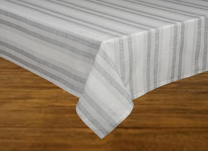 Urban Villa Tablecloth Curtis Stripes Table Cloth Tabletop Cover Kitchen Dining Tablecloth 100% Cotton Great Parties Wedding Holiday Rectangle 60X102 Inches 8-10 Seats Table Cloth - Ivory Stripes