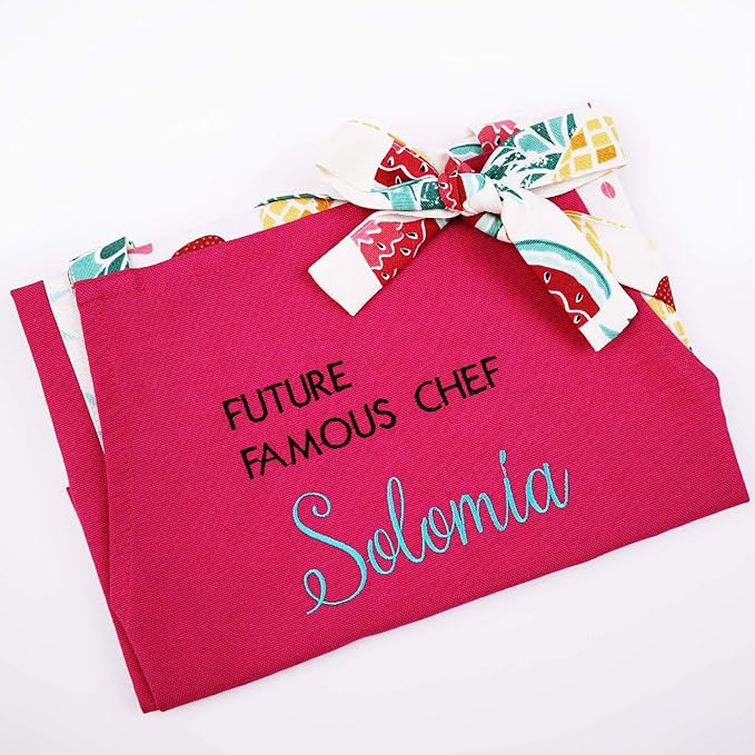 Kids Apron - Embroidered Personalized Cooking Custom Apron with Name, Adjustable, Cotton, with Pockets, for cooking