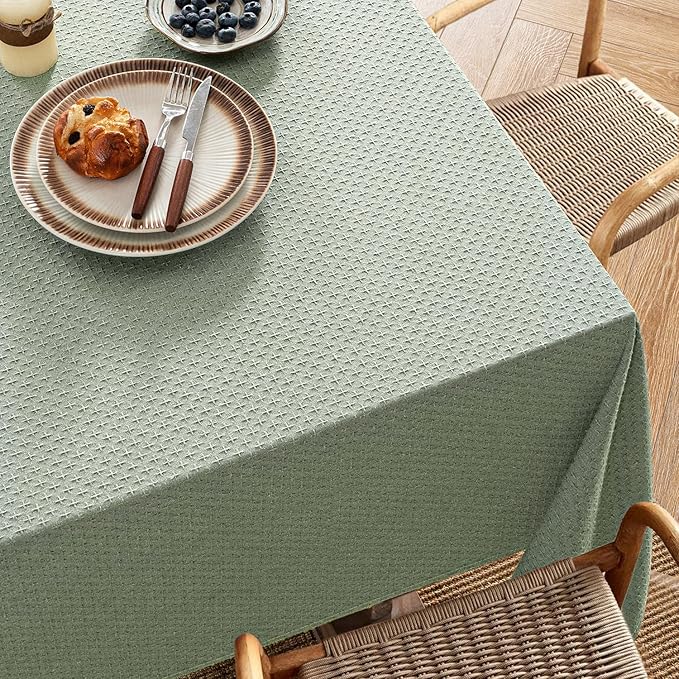 MIULEE Sage Green Linen Cotton Table Cloth Rectangle Tablecloth Spring Waterproof Spillproof Cross-Star Textured Table Cloth Decorative Farmhouse Style for Dining Party Weddings 60x84 Inch