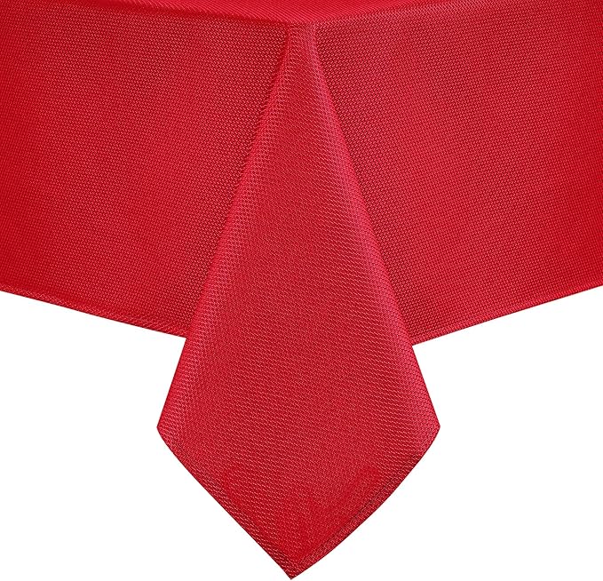 Hiasan 60 X 120 Inch Rectangle Textured Tablecloth - Waterproof Spillproof Antiwrinkle Jacquard Table Cloth for Kitchen and Dining Dinner, Outdoor Picnic, Holiday and Parties, Red