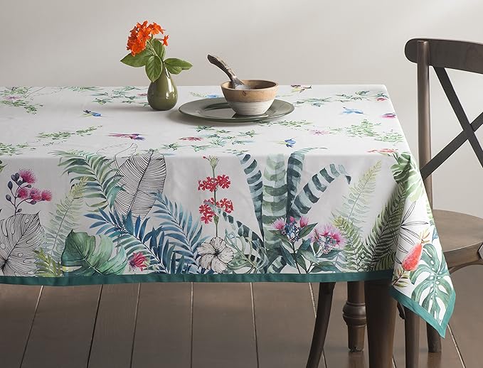 Maison d' Hermine Table Cloth Rectangle Table 100% Cotton 70 x 90 Inches Tablecloth Reusable Decorative for Dining Room Farmhouse Home Valentines Day Decorations Spring Summer - Tropiques