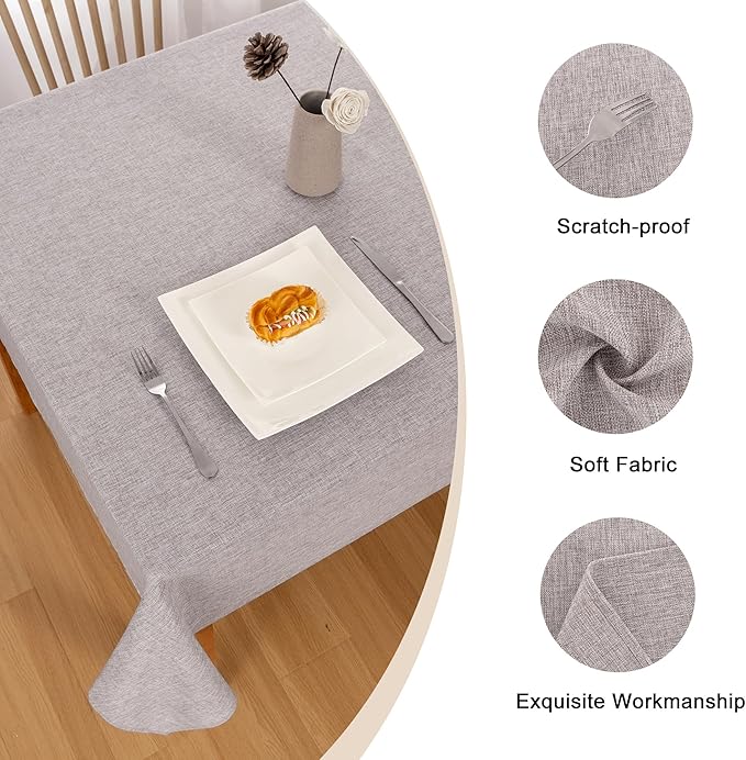 Hiasan 2 Pack Faux Linen Rectangle Tablecloth - Wrinkle and Stain Resistant Washable Table Cloth for Kitchen Dining Room Holiday Table Cover for Party Dinner, Stone, 70 x 108 Inch